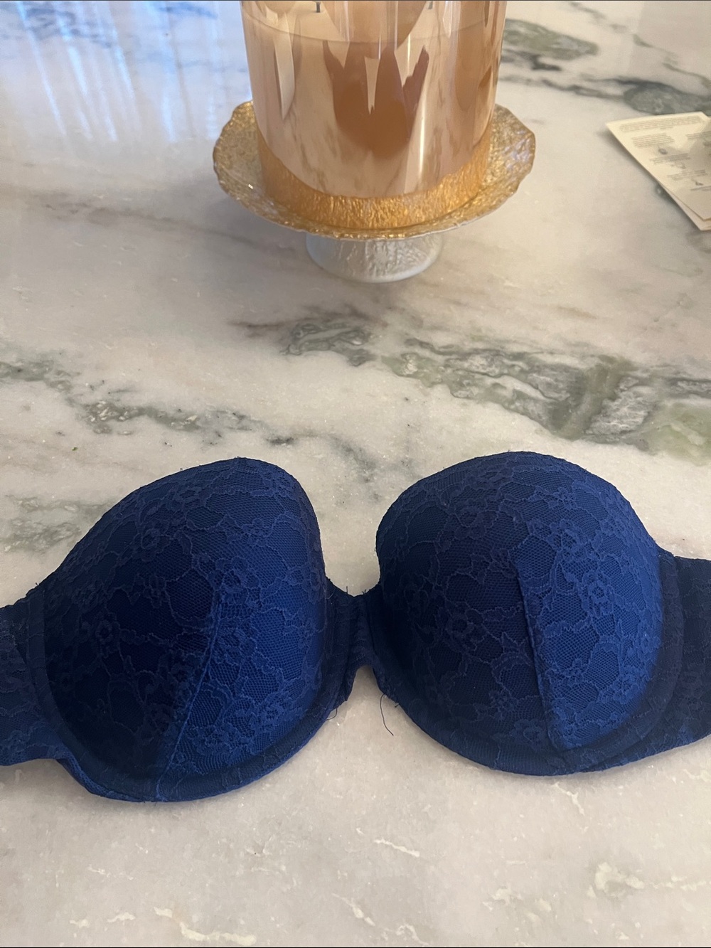 Strapless Lace Push-Up Bra in Navy